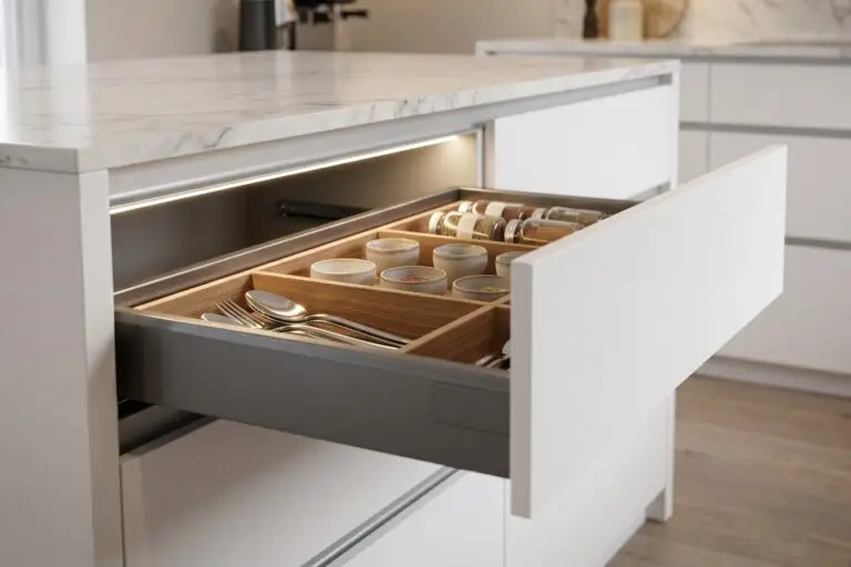 kitchen drawer with integrated LED lighting as part of kitchen lighting design GTA