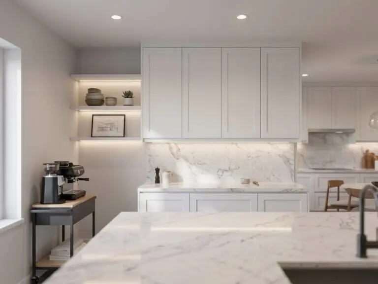 kitchen lighting design GTA with 4000K neutral LED lighting and white cabinets