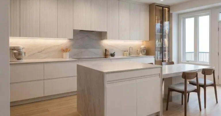 Quartzite kitchen countertops Taj Mahal slab modern kitchen design